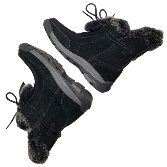 Lands End Women's Black Suede Winter Boots Size 7 B Faux Fur Trim Cold Weather - Picture 9 of 12